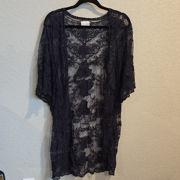 Shyanne Navy Lace Lace duster lightweight stretchy mesh boho embroidery - Picture 1 of 4